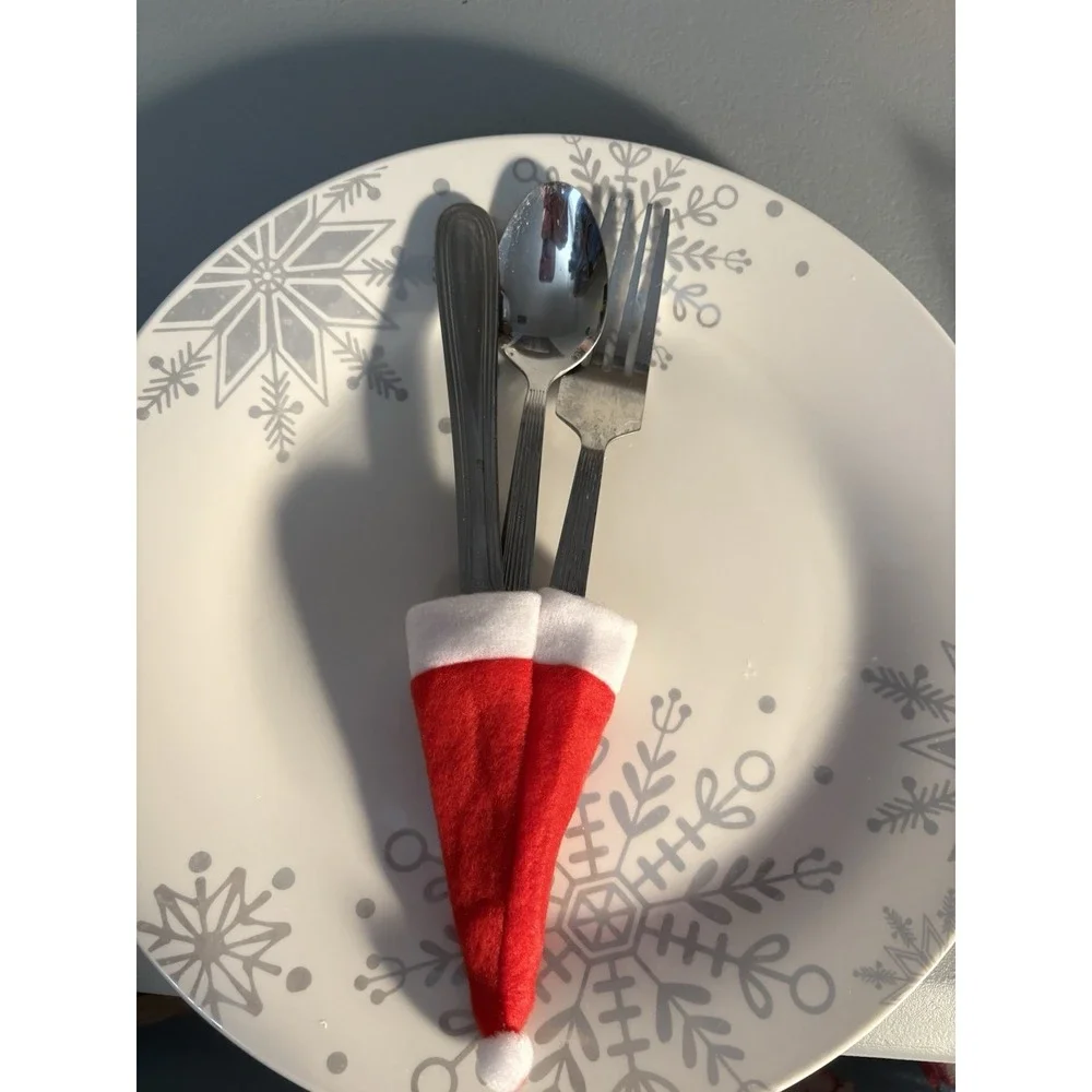 Christmas Red Santa Hat Cutlery Holder Set Of 10 2.36x4.72